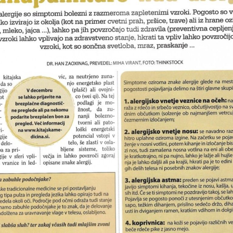 akupunktura in alergije po tradicionalni kitajski medicini