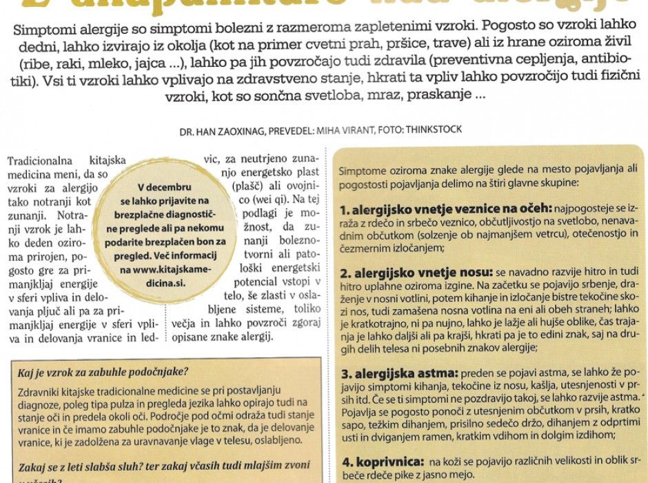 akupunktura in alergije po tradicionalni kitajski medicini